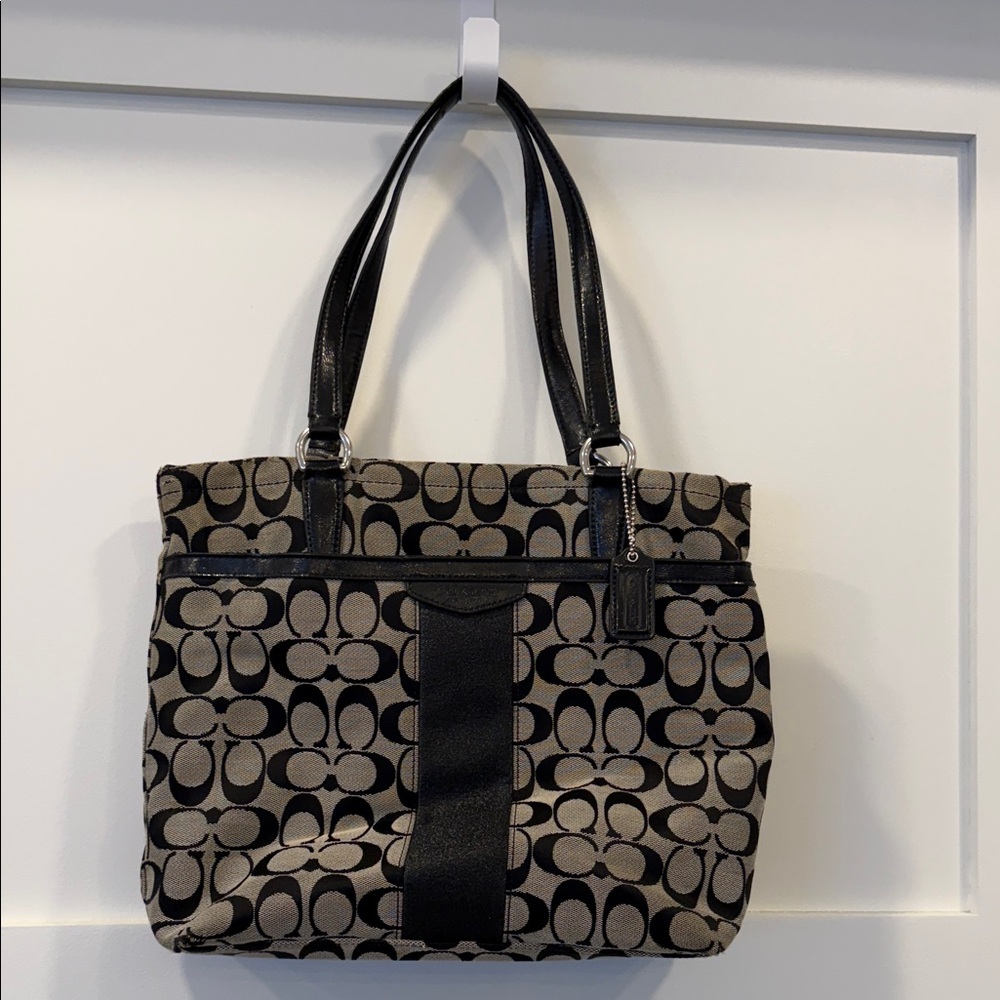 Coach Black and Tan Signature Canvas Tote
